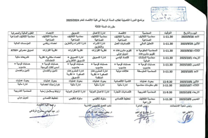 برنامج الدورة التكميلية لطلاب السنة الرابعة في كلية الاقتصاد للعام 2024-2025