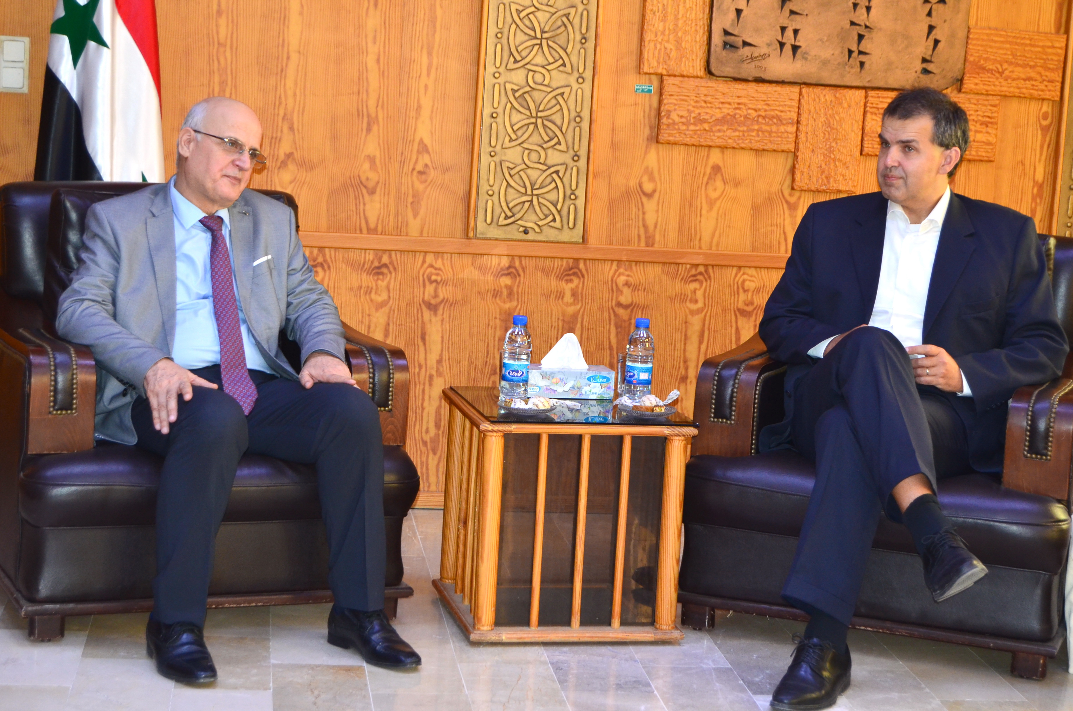 The President of Tishreen University meets a delegation from Prague University and discusses with him the relations of scientific and research cooperation
