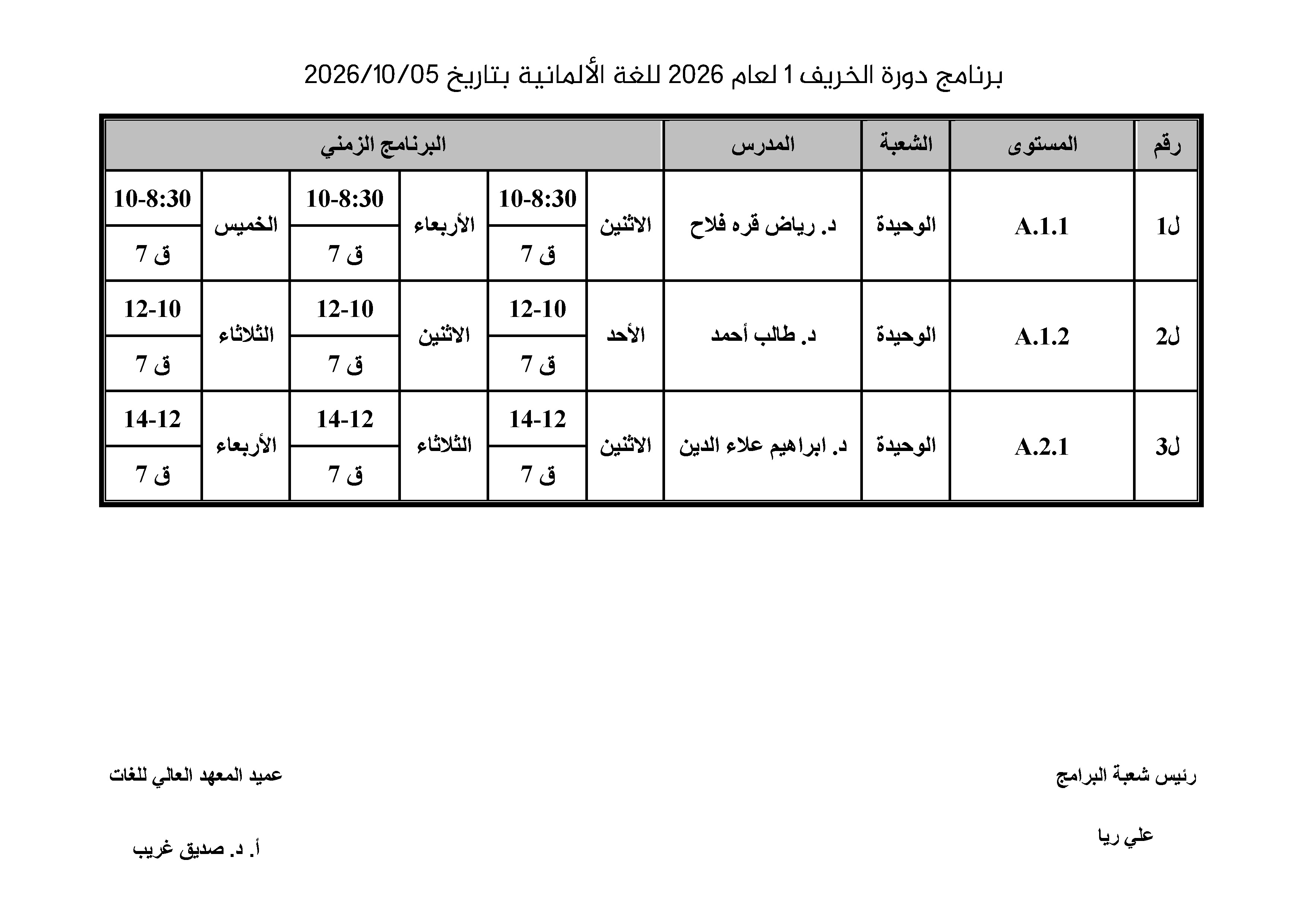المعهد العالي للغات يعلن موعد التسجيل لدورات اللغات الأجنبية التي ستبدأ بتاريخ 5-10-2026