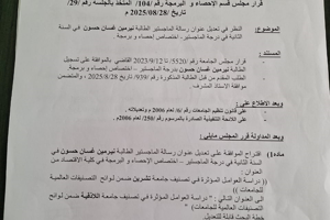 قرار مجلس قسم الإحصاء والبرمجة رقم 104 بتاريخ 28-8-2025