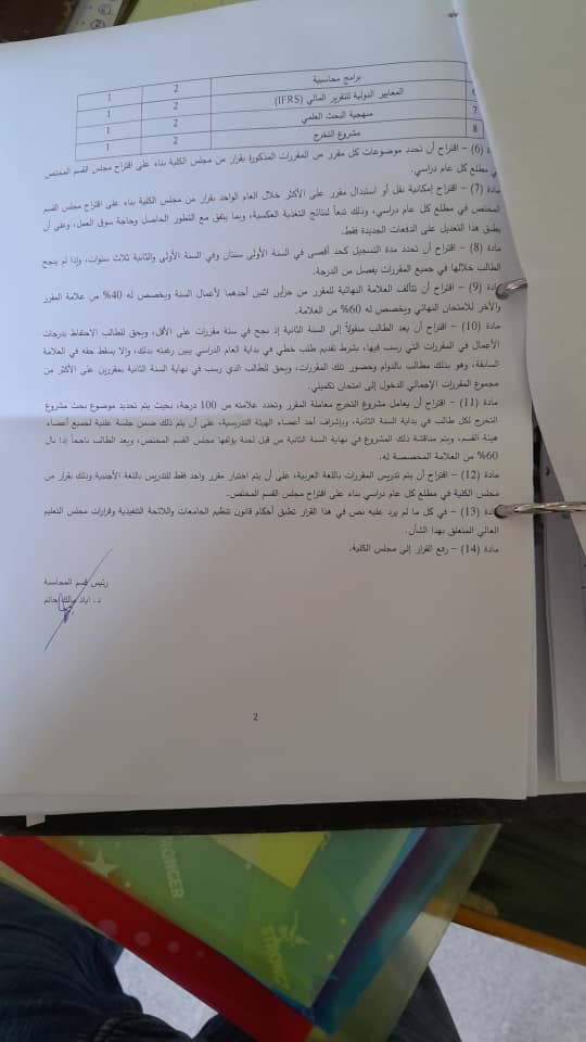 قرارات مجلس قسم المحاسبة رقم 74-75-76-77-79-80-81-82
