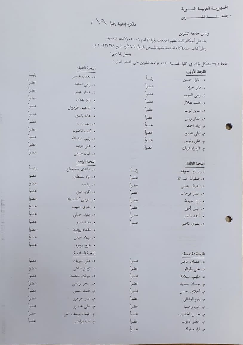 Tishreen University forms committees and work teams to provide expertise and advice and study the case of buildings damaged by the earthquake