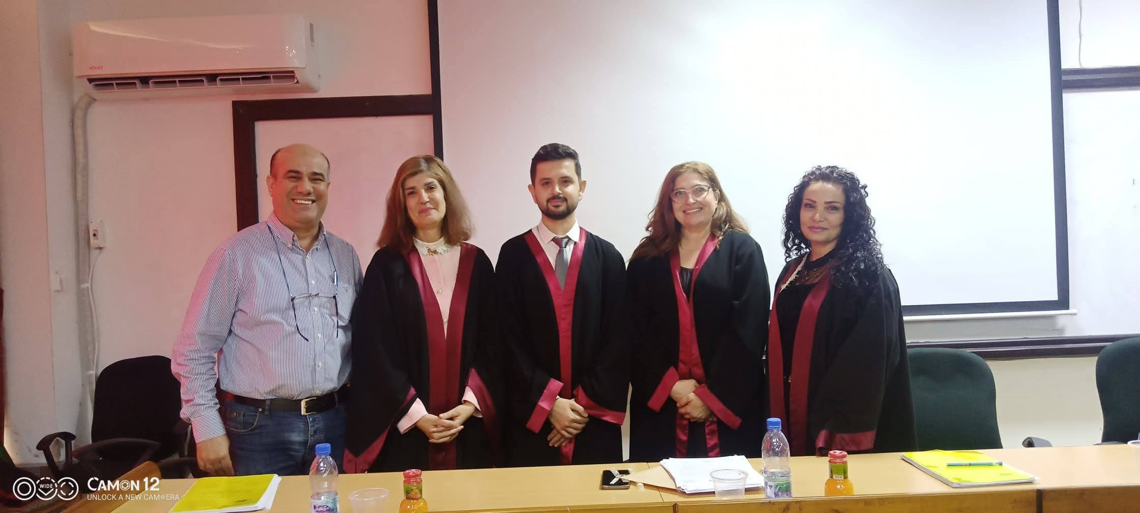 المناقشة العلنية لرسالة الماجستير في كلية الاقتصاد قسم المحاسبة للباحث أمجد عفيف شيحا